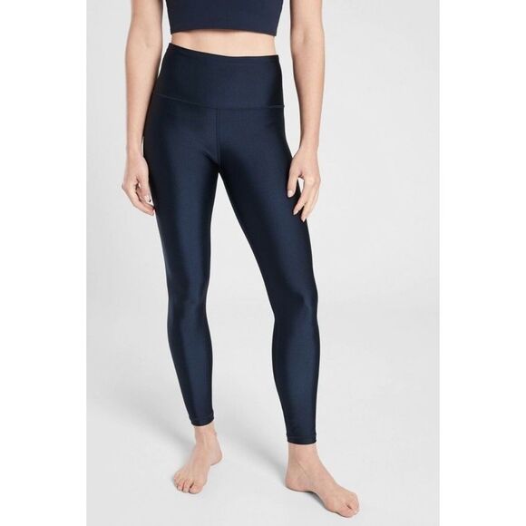 Athleta Elation Shine Tight Navy Blue Womens Size Small Metallic Leggings Gym - Picture 1 of 7